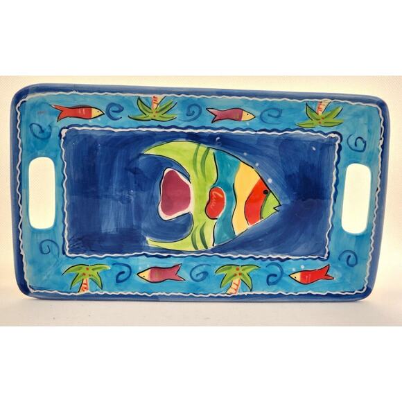 PLATTER/SERVING TRAY/TRINKET DISH-Ceramic-Tropical-Fish-Blue-11.5 in X 6.5 in - Picture 4 of 10